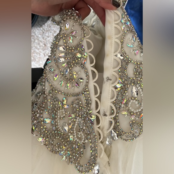 White Bejeweled Prom Dress - Picture 5 of 6